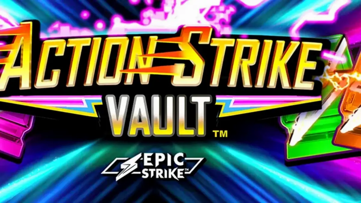 Interface do jogo de slot Action Strike Vault com elementos espaciais e de cassino